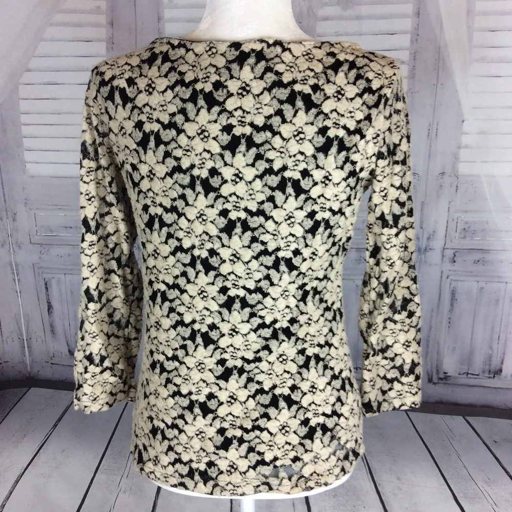 ambra Italian Black + Cream Lace Long Sleeve Shirt
